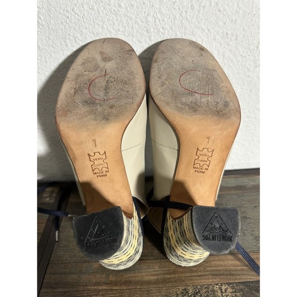 JOHN FLUEVOG Miracles Levitation Cream Blue Tie Heel Luxury Leather Shoes 7 - Picture 7 of 8